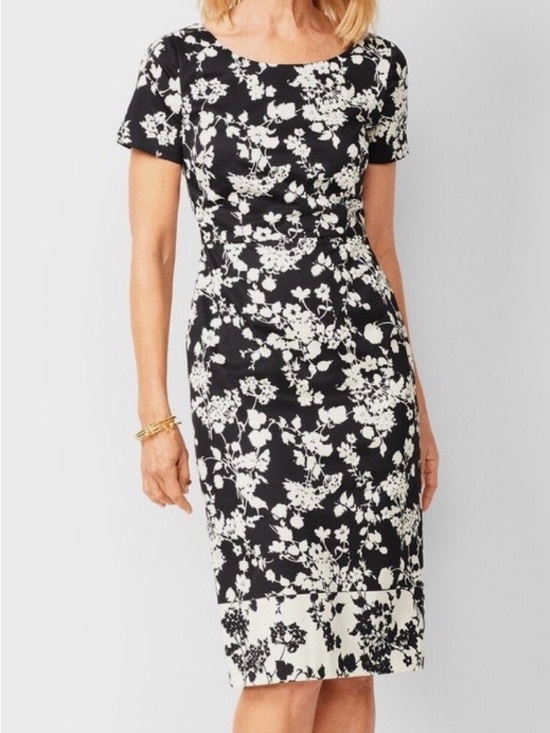 Talbots Dresses & Skirts - Talbots Black and White Floral Bateau Neck Midi Sheath Dress - Size: 6